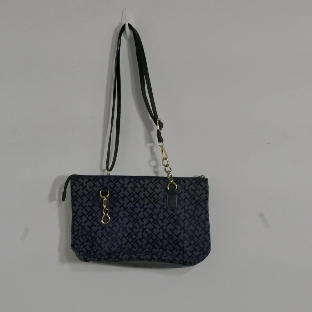 Tommy Hilfiger Womens Tote Bag M Navy Blue Geometric Preppy Everyday Classic